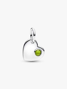 Pandora August Engravable Heart Spring Green Stone Dangle Charm